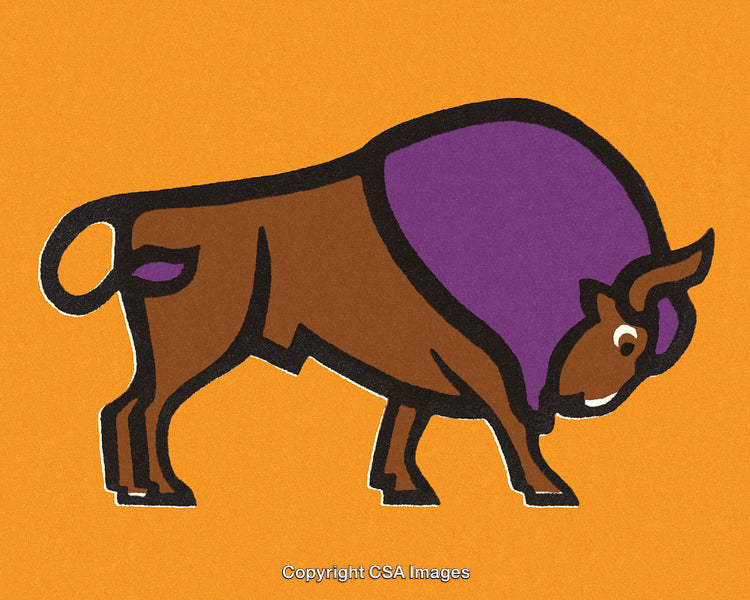 Stylized Illustration of a Bison with Vibrant Purple and Orange Accents