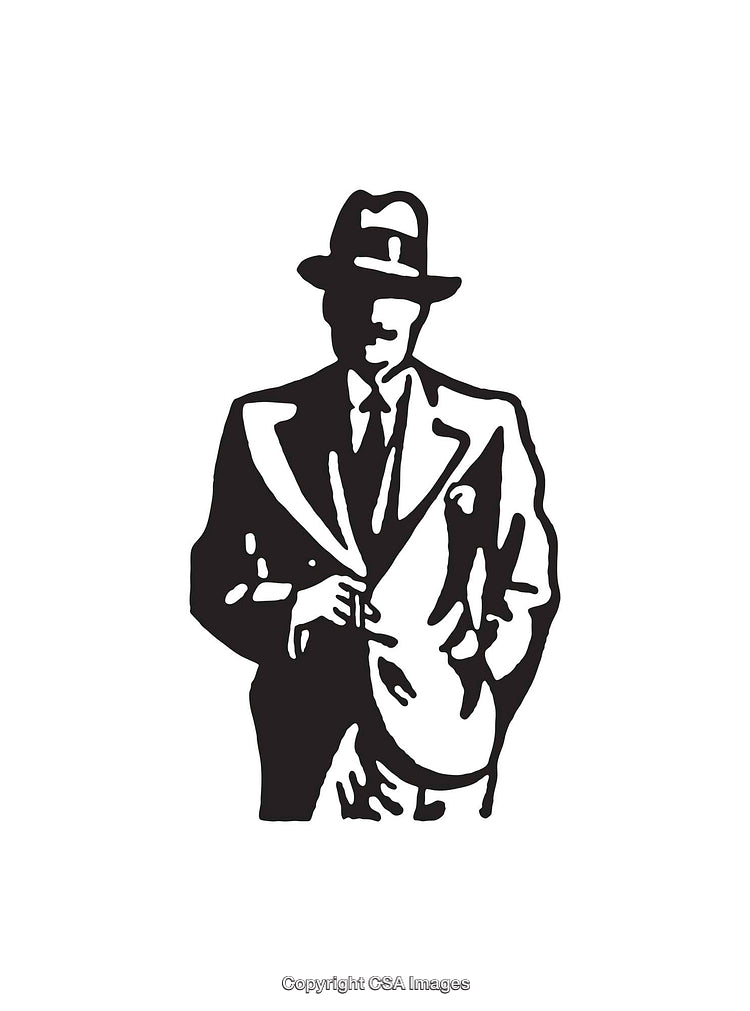 Silhouetted Line Art of Stylish Man in Suit and Hat