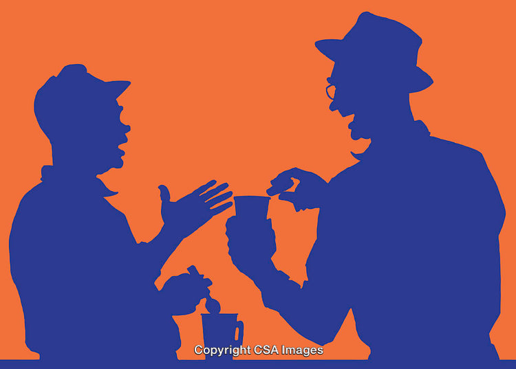 Two People Sharing Coffee Silhouetted in Vibrant and Colorful Artwork