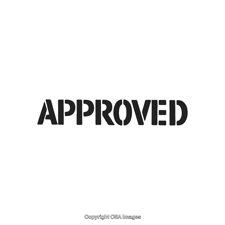 Black Stenciled Approved Text on White Background for Business or Legal Themes
