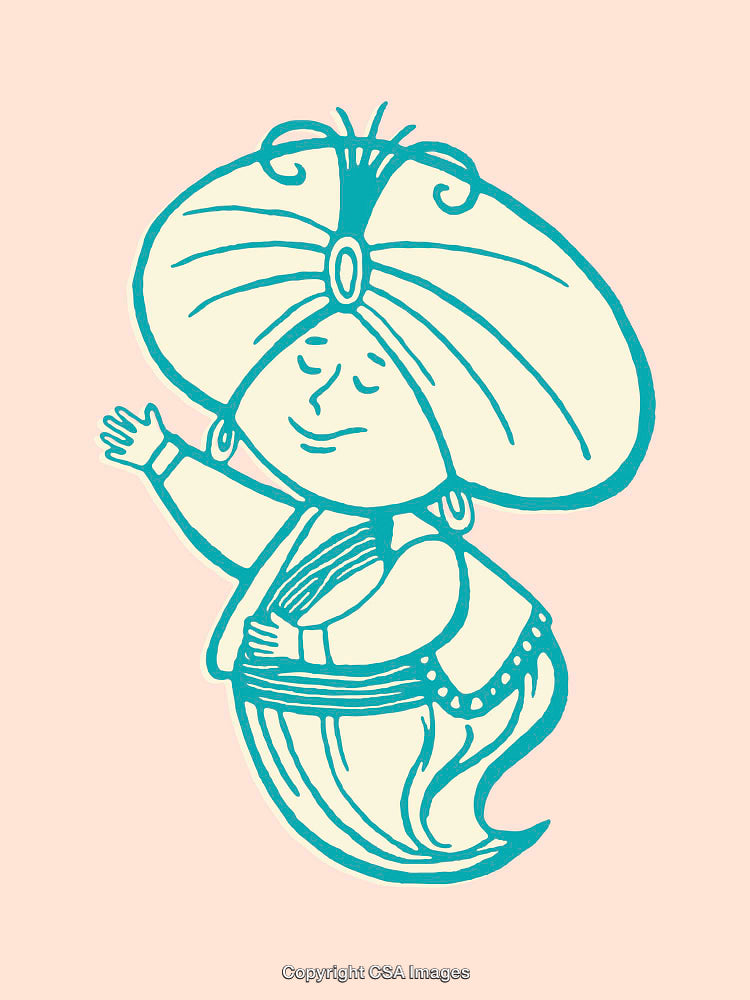 Whimsical Turbaned Character Line Art Illustration on Pastel Background