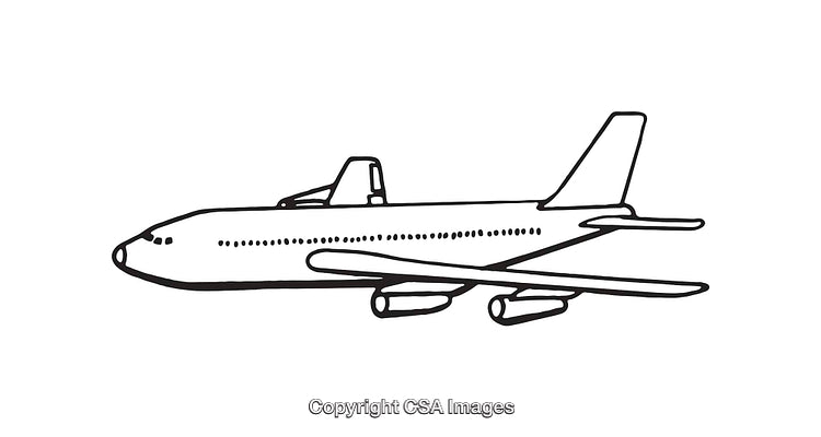 Hand-Drawn Line Art Illustration of a Commercial Airplane