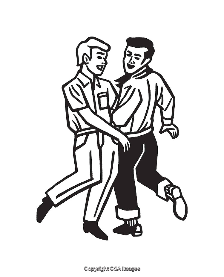 Black and White Line Art Illustration of Two Dancing People
