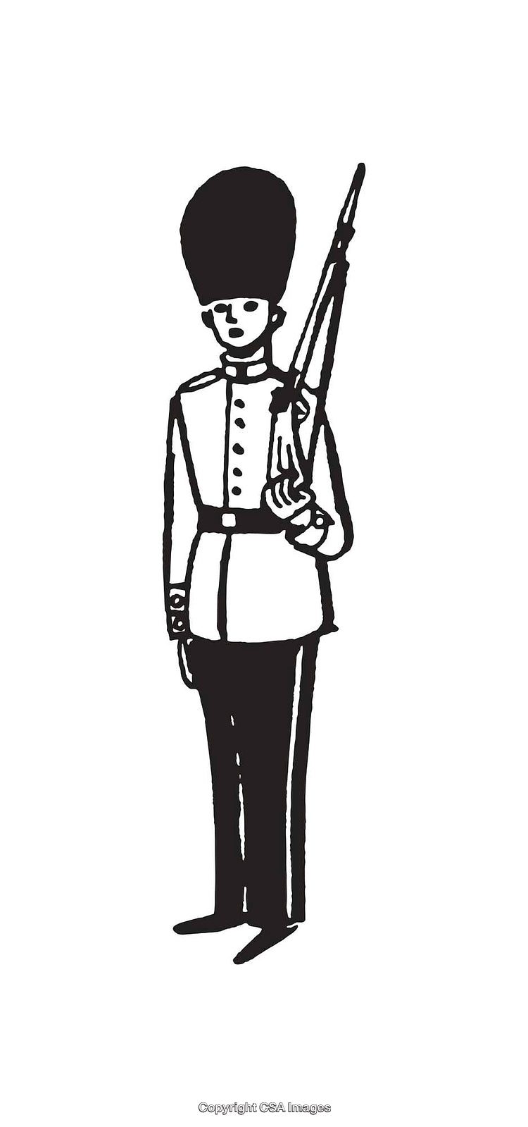 Black and White Line Art of a Guard in Uniform