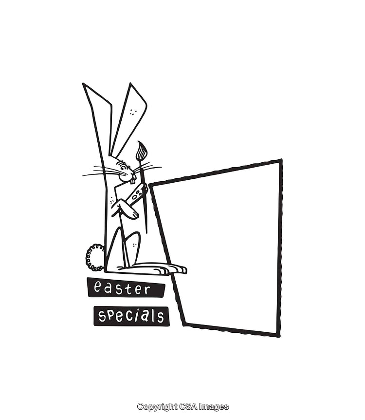 Easter Bunny Painting a Sign for Seasonal Specials in Line Art Style
