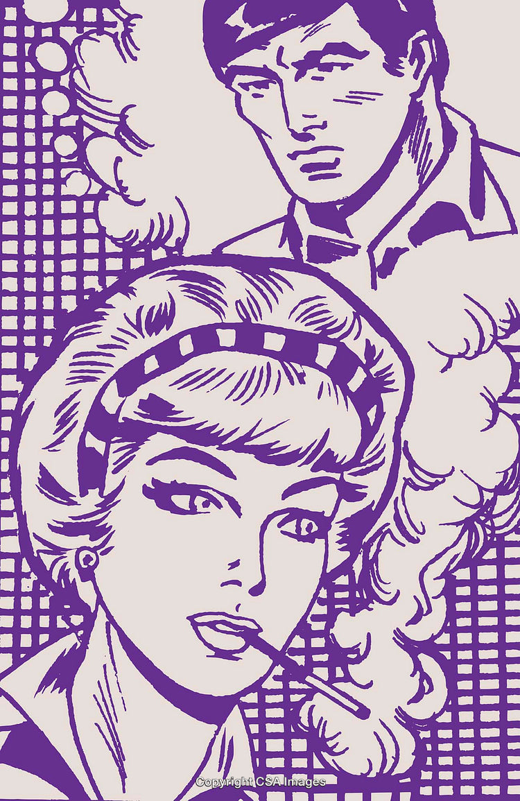 Vintage Comic Style Illustration Featuring Two Characters in Dramatic Scene