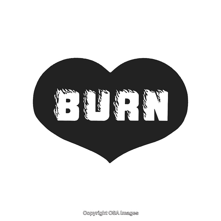 Black Heart Symbol With Bold Text 'Burn' On White Background