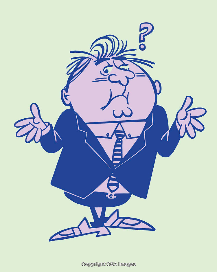 Cartoon Person Shrugging in Confusion with a Question Mark Overhead