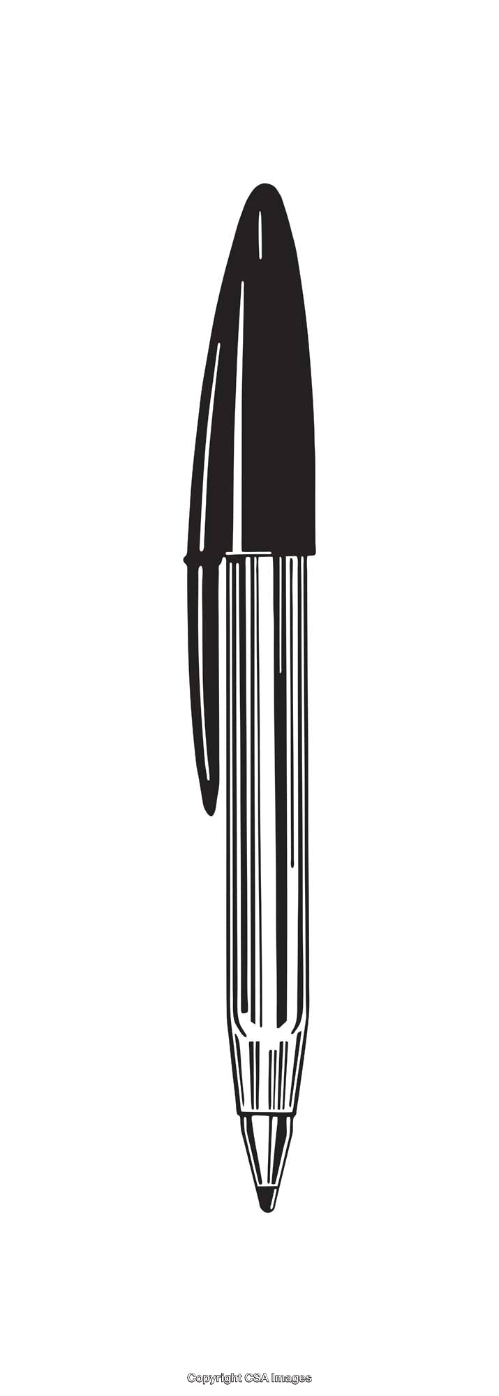 Minimalist Black and White Line Art Illustration of a Ballpoint Pen