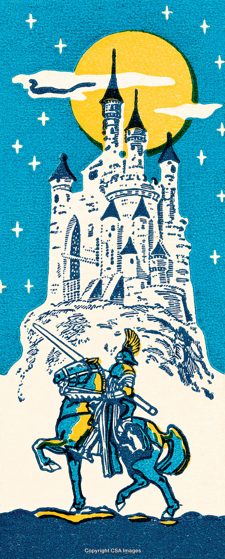 Majestic Castle at Night with Knight Under Full Moon