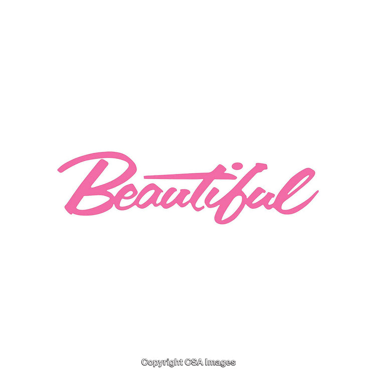 Pink Cursive Script Text Spelling Out 'Beautiful' on White Background