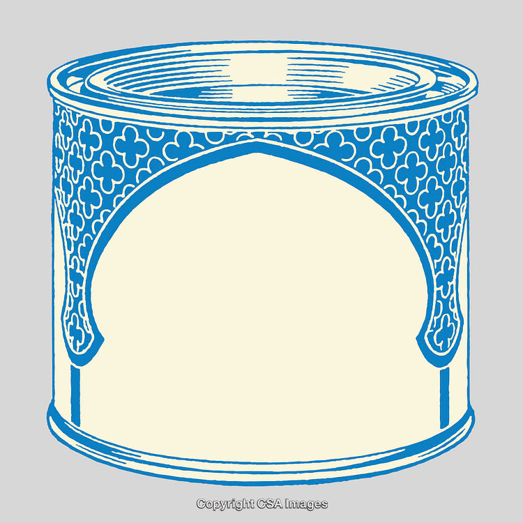 Blue and Cream Ornate Can Design Illustration with Geometric Patterns