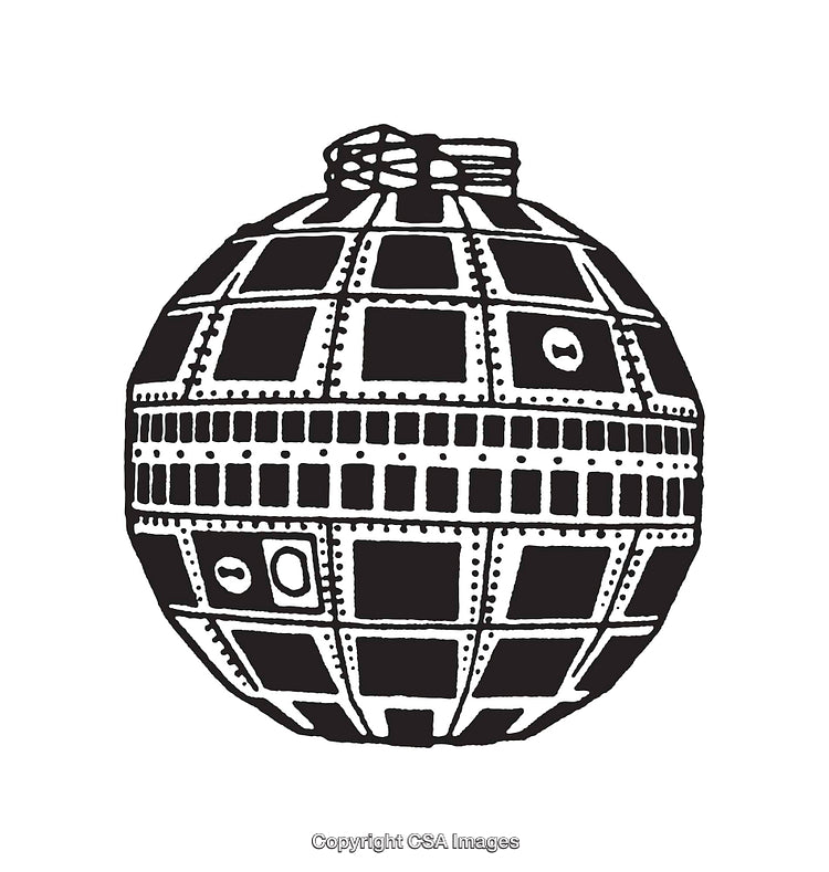 Black and White Line Art Illustration of a Decorative Sphere Design