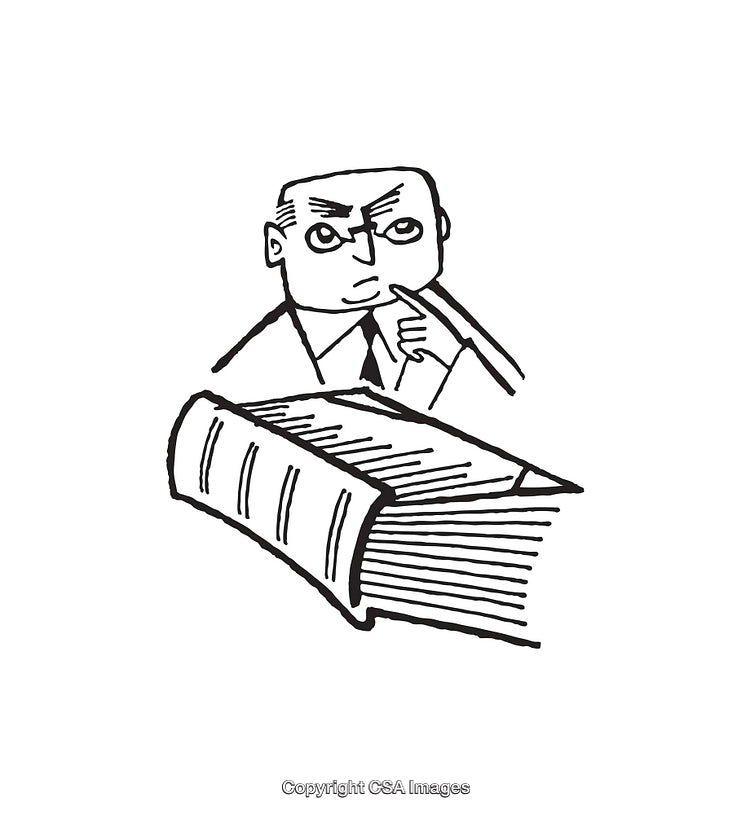 Line Art Illustration of a Person Contemplating a Book