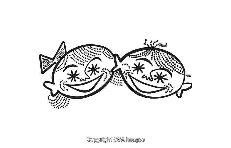 Playful Black and White Line Art of Smiling Cartoon Faces
