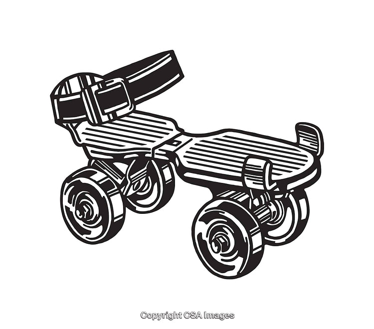 Vintage Black And White Illustration of a Pair of Roller Skates