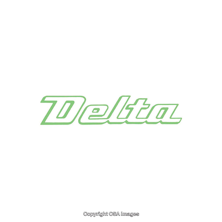 Stylized Delta Logo Text in Light Green Font on White Background
