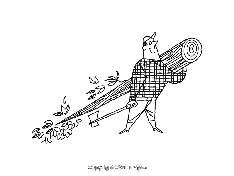Cartoon Style Illustration of a Lumberjack Carrying a Log and Axe