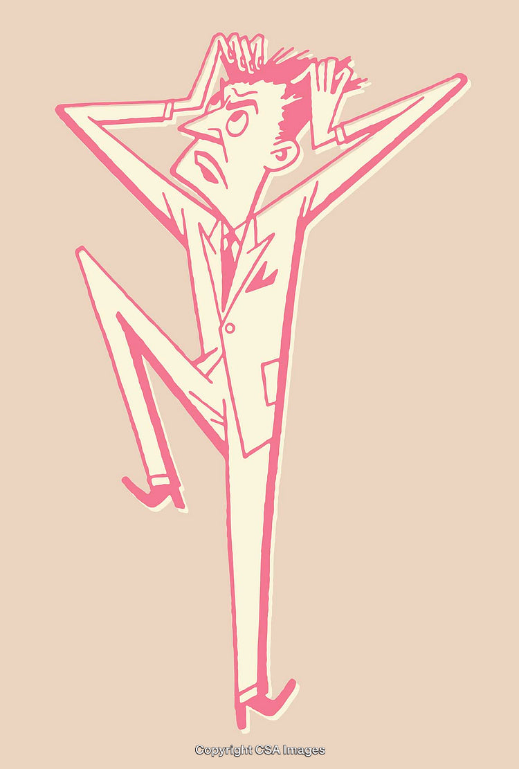 Stylized Illustration of a Frustrated Businessman Holding His Head in Exasperation