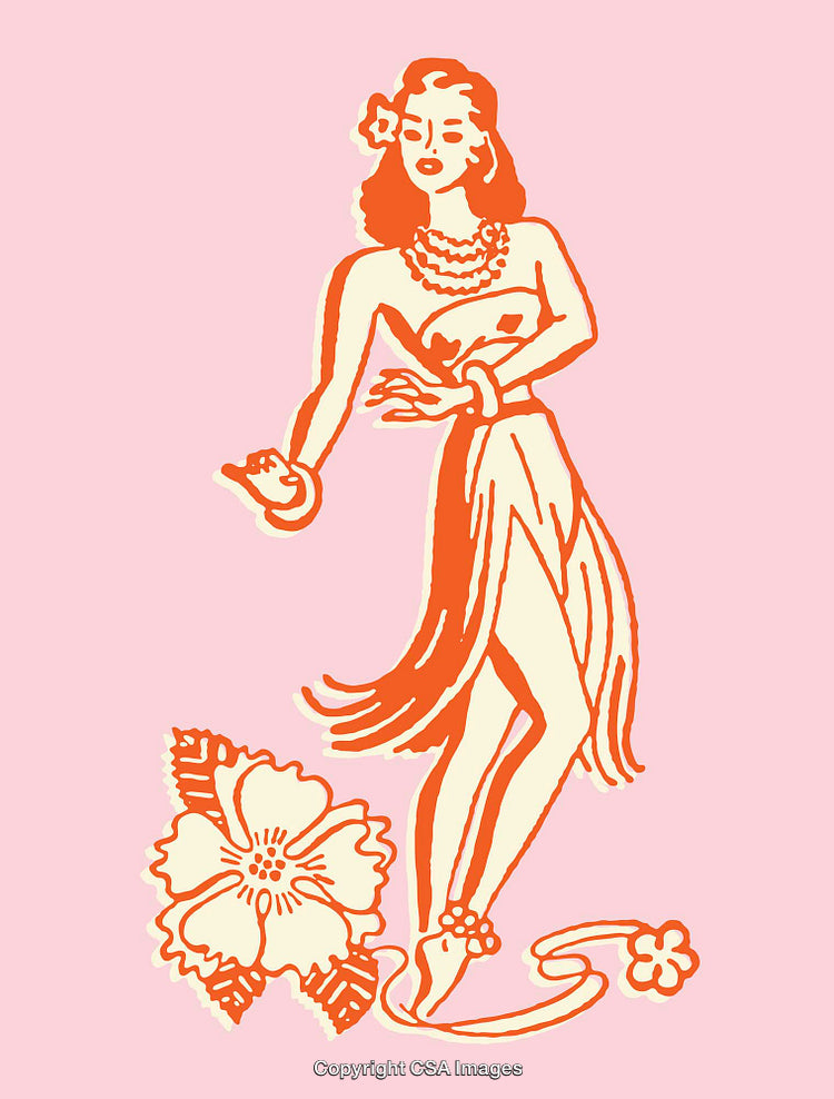 Color Illustration of a Hula Dancer with Floral Decoration