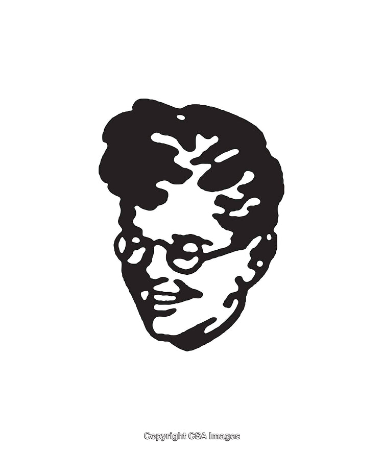 Black And White Line Art of Smiling Person with Glasses