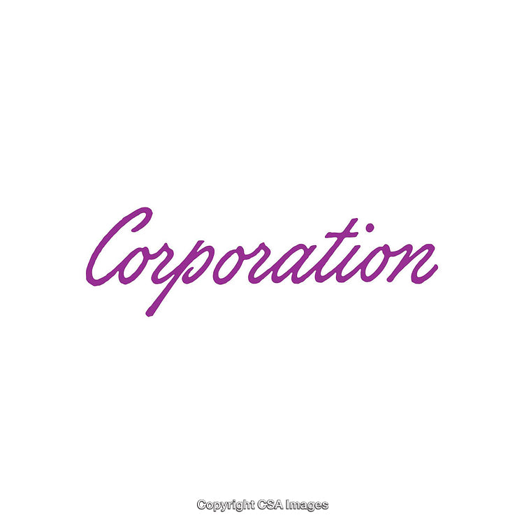 Stylized Purple Word 'Corporation' on a Minimalistic White Background
