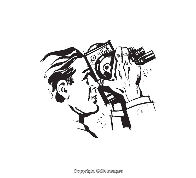 Black And White Line Art Illustration of a Man Operating a Camera