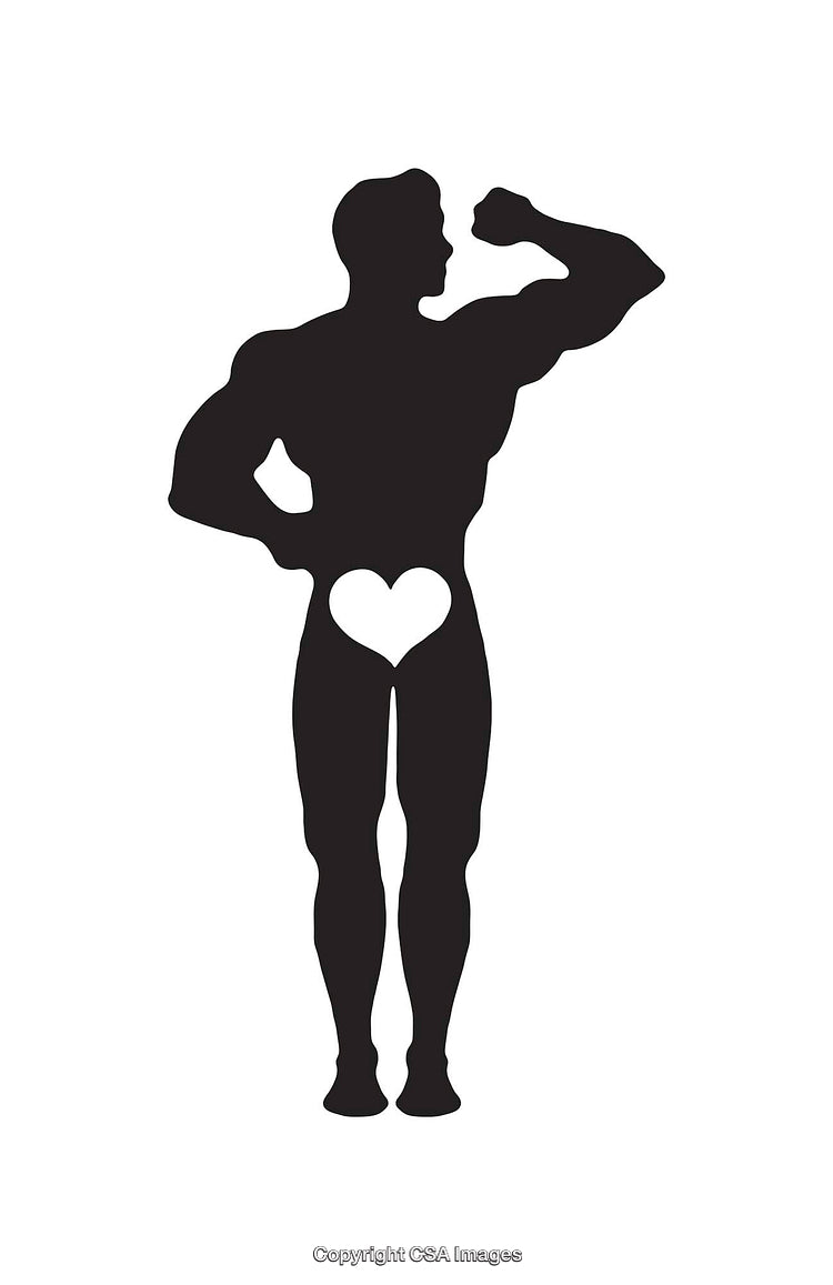 Silhouette of Bodybuilder with Heart Icon at Center Symbol