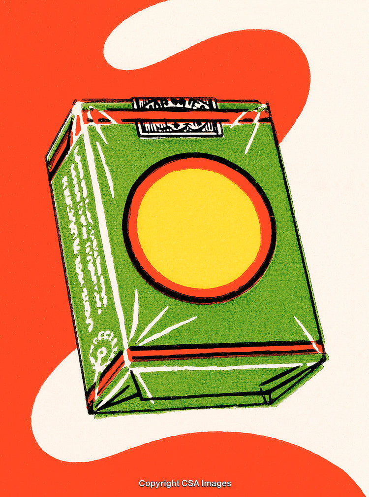 Stylized Illustration of a Green Box with Bright Abstract Elements