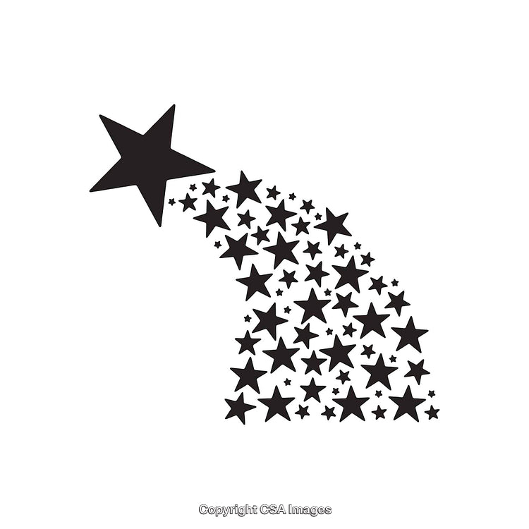Abstract Shooting Star with Multiple Stars in Black on White Background