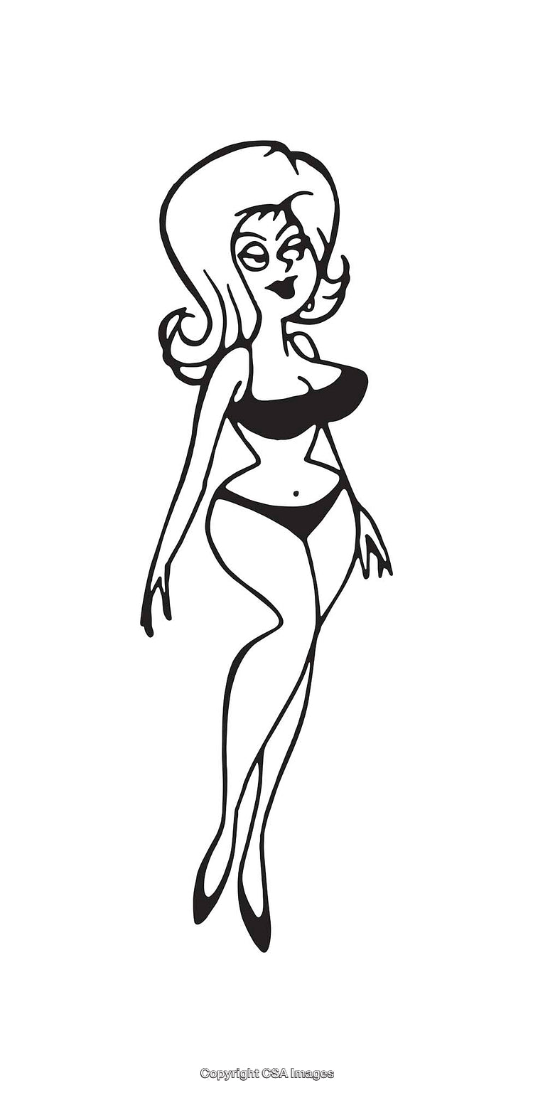 Stylish Woman Line Art Illustration in Black and White