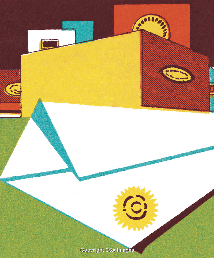 Illustrative Composition Featuring Envelopes and Mail Items in Vibrant Colors