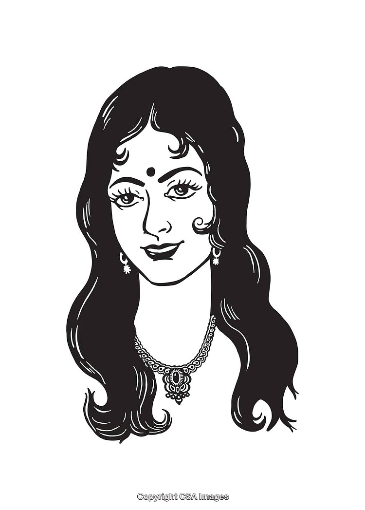 Black and White Line Art Illustration of a Woman with Jewelry