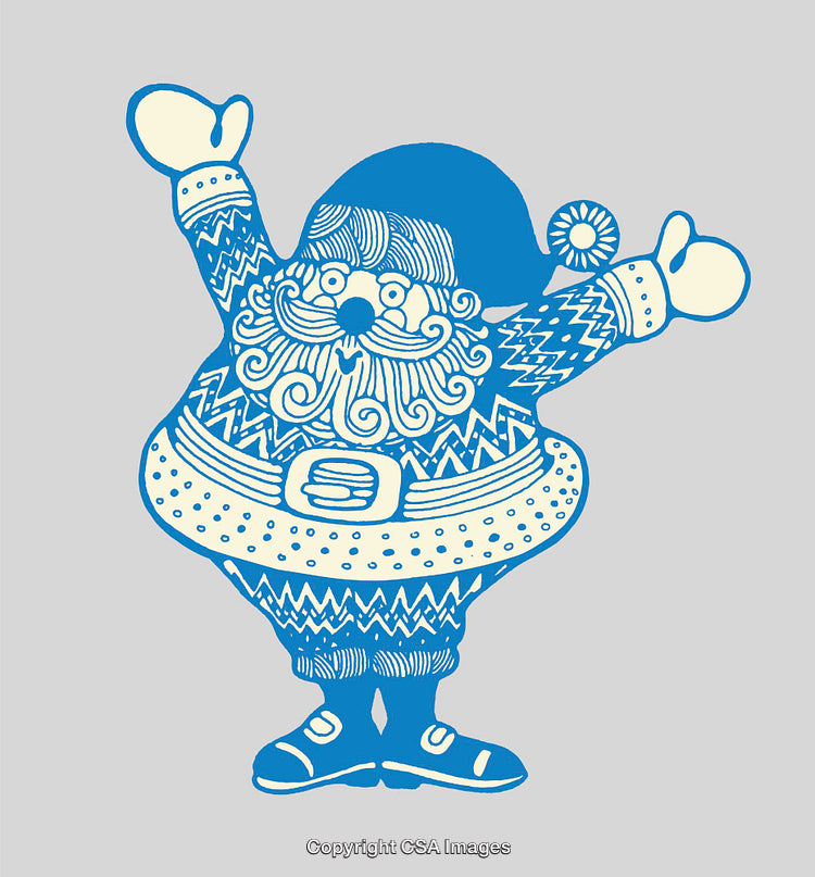 Blue and White Santa Claus Line Art Illustration with Happy Expression
