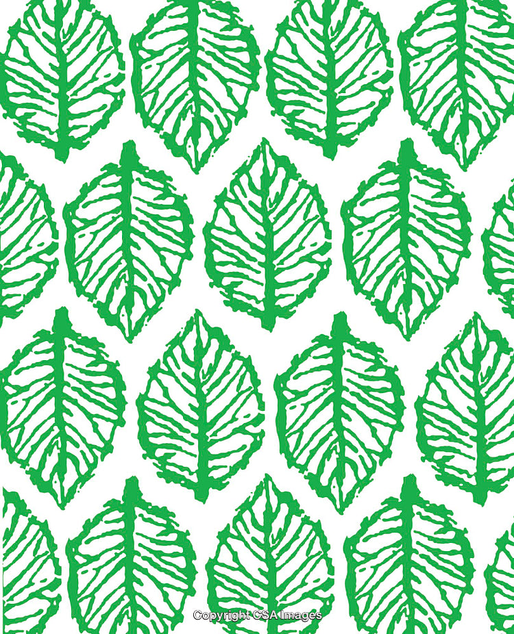 Green Leaf Pattern with Intricate Textured Details on a White Background
