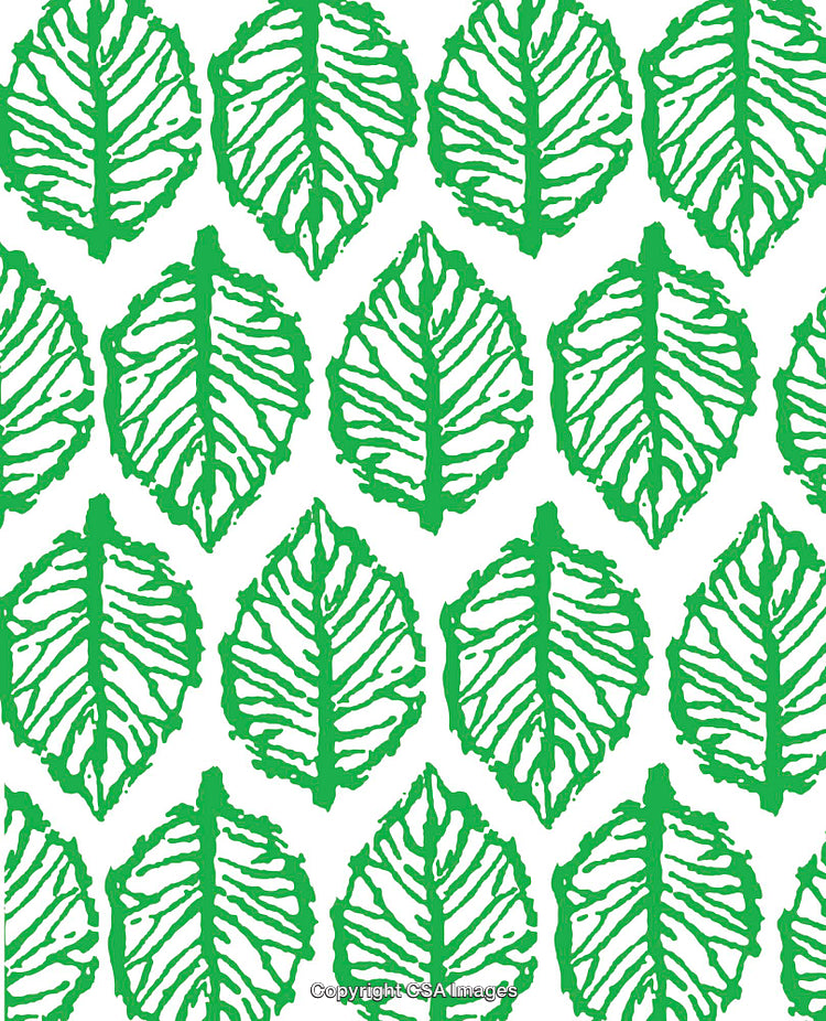 Green Leaf Pattern with Intricate Textured Details on a White Background