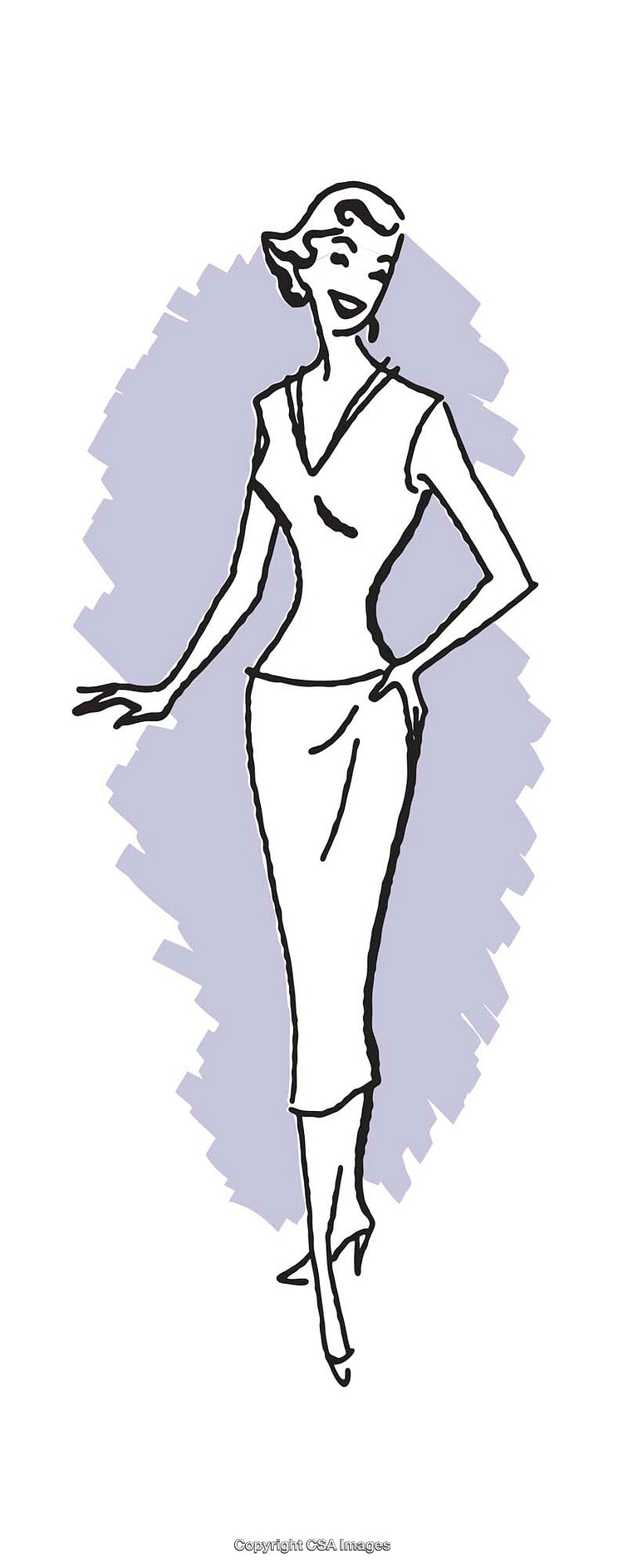 Elegant Sketch of Fashionable Woman in Vintage Style Illustration