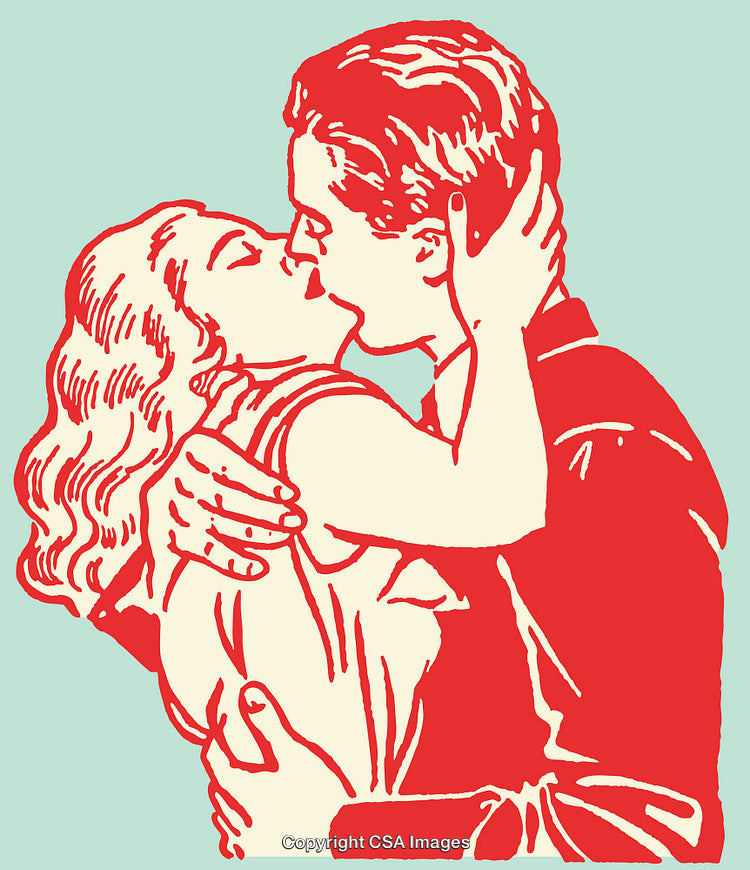 Romantic Line Art of a Couple Sharing an Intimate Kiss Illustration