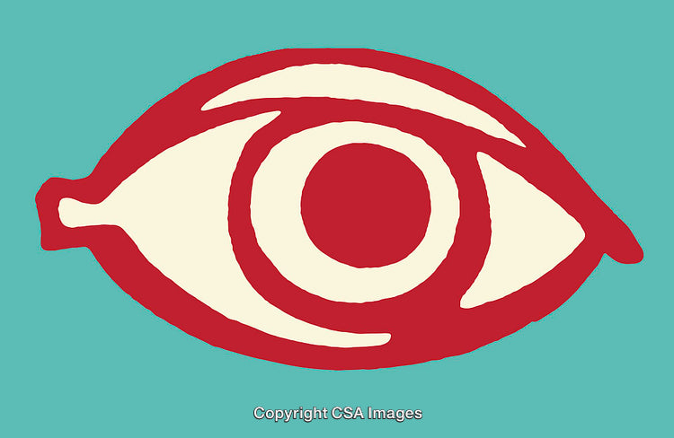 Bold Red Eye Illustration on Aquamarine Background
