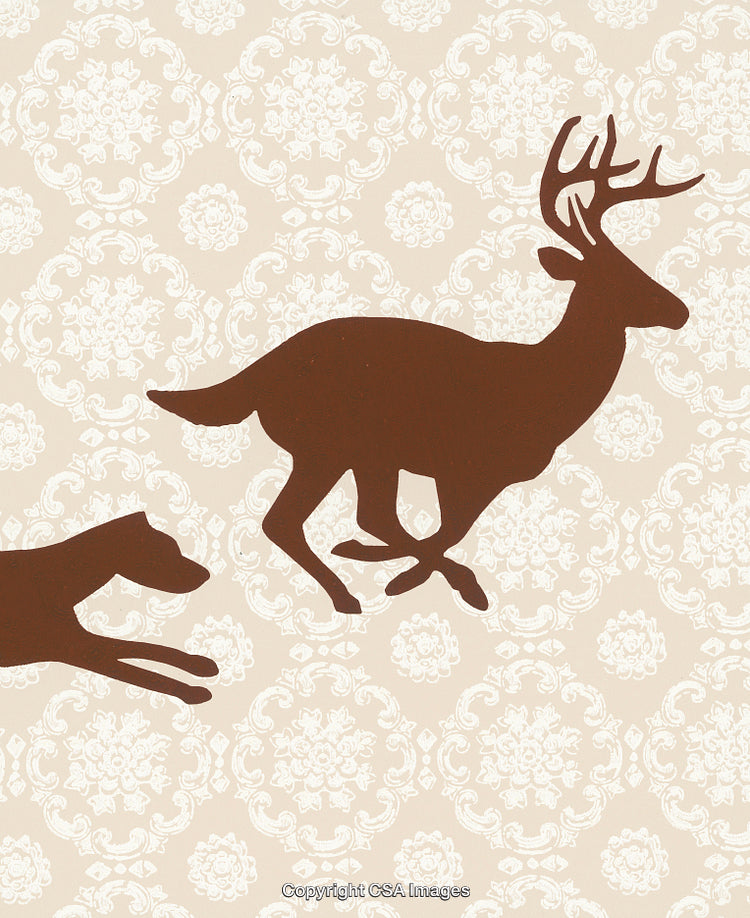 Silhouette of a Hunting Scene with Deer and Predator