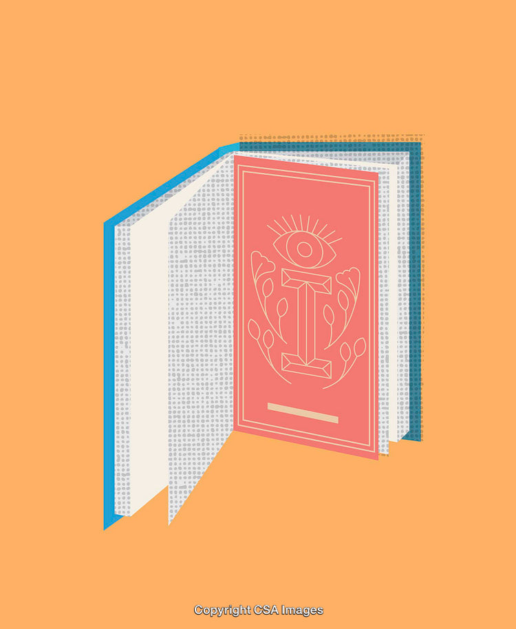 Colorful Line Art Illustration of an Open Book with Decorative Design