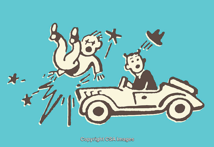 Cartoon Illustration of Dramatic Car Collision with Stylized Artwork