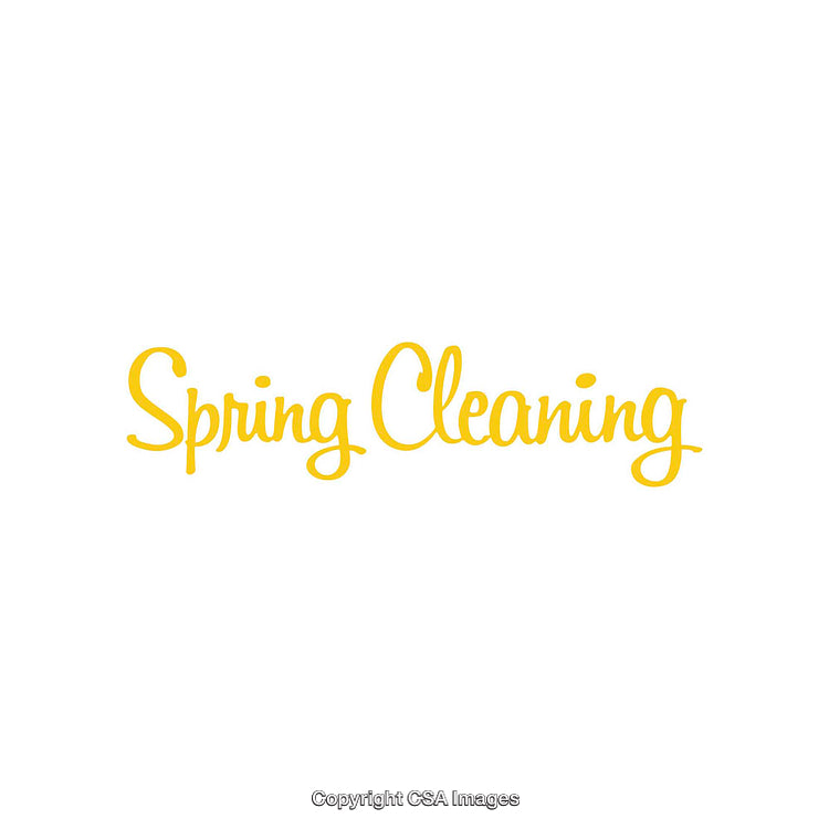 Yellow Calligraphy Text Saying 'Spring Cleaning' on White Background