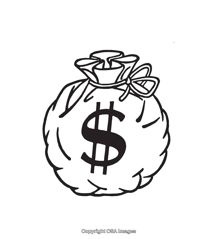 Simple Black-And-White Line Art of a Coin Bag With Dollar Sign