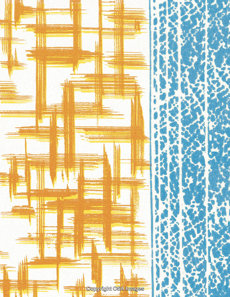 Abstract Art Featuring Yellow and Blue Geometric and Textured Patterns on White