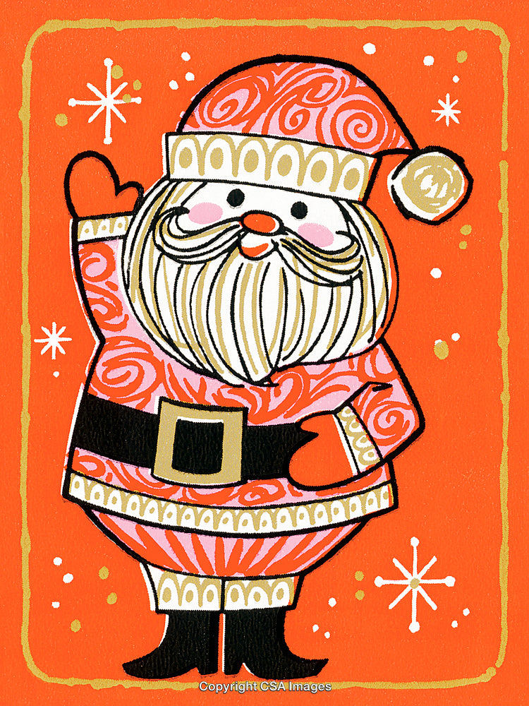 Festive Illustration of Santa Claus on a Vibrant Red Background