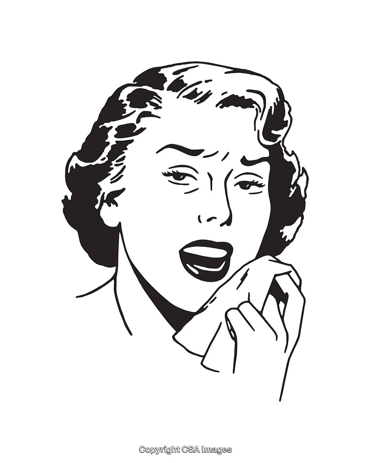 Black and White Line Art of a Woman Expressing Emotion