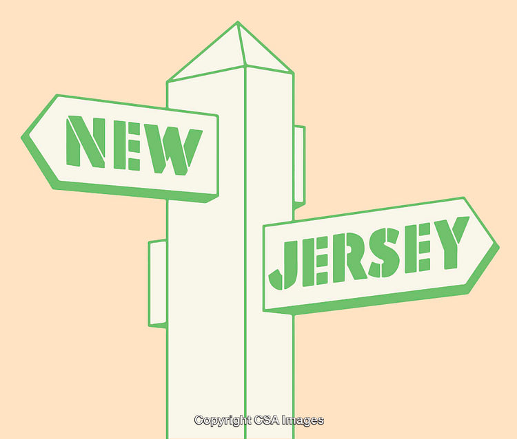 Green Directional Signpost Illustrating New Jersey Theme with Minimalistic Design