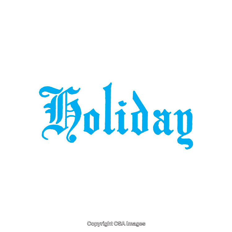 Blue Holiday Text in Decorative Calligraphy Font on White Background