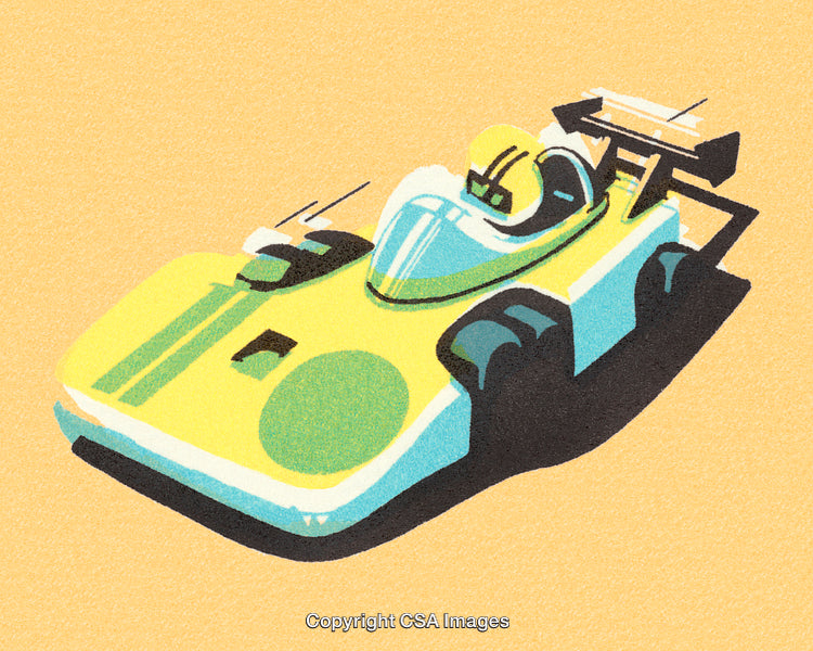 Stylish Illustration of a Retro Race Car in Vibrant Colors